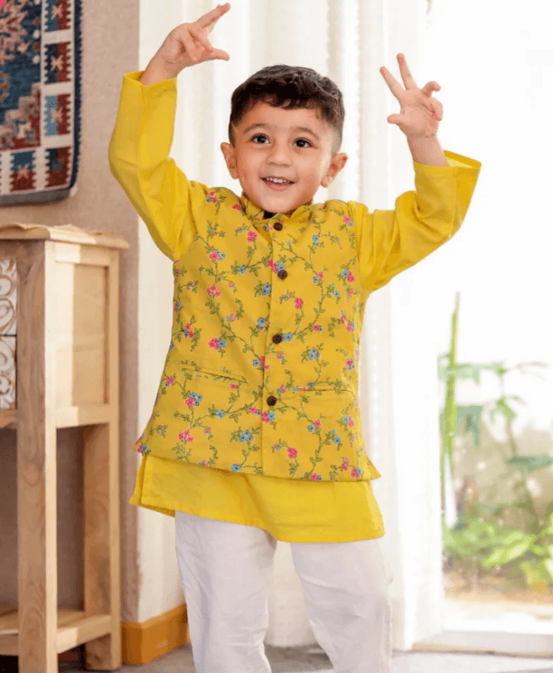 Girls Pista Green Floral Muslin Set